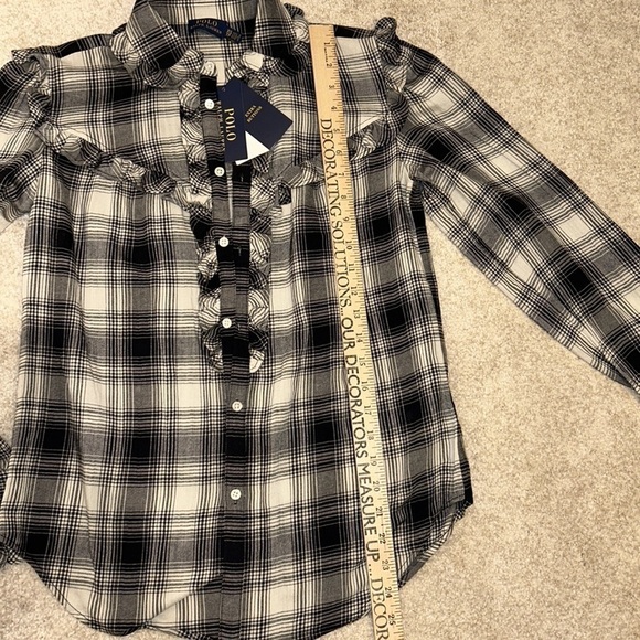 NEW Polo Ralph Lauren Western Black White Plaid Ruffled Button Down XS TP - Picture 15 of 17